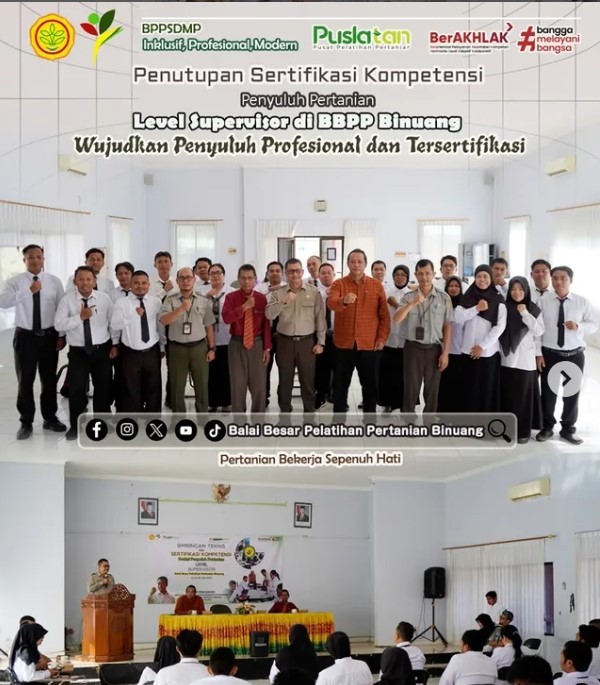 Penutupan Sertifikasi Kompetensi Penyuluh Pertanian Level Supervisor, Kepala BBPP Binuang Atekan: Wujudkan Penyuluh Profesional dan Tersertifikasi