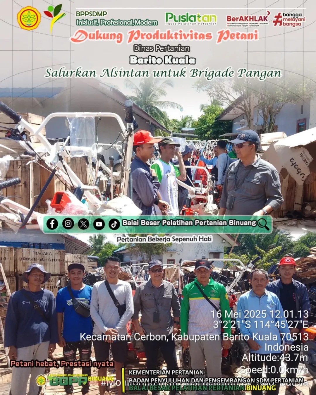 Dukung Produktivitas Petani, UPT BPPSDMP Kementan Monitoring Distribusi Alsintan untuk Brigade Pangan Barito Kuala