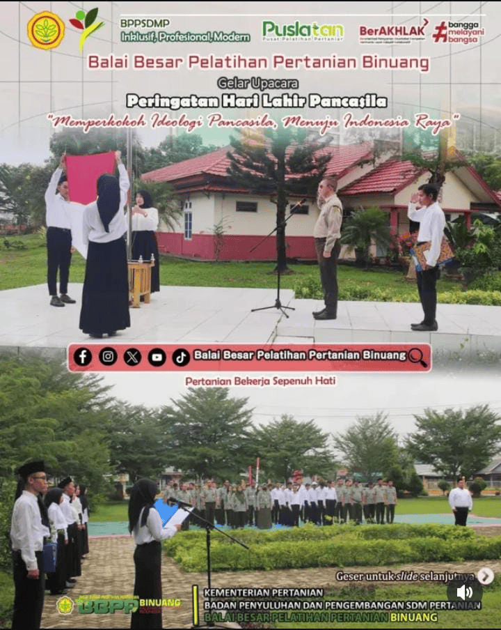 Perkuat Rasa Nasionalisme, UPT Pelatihan Kementan Laksanakan Upacara Hari Lahir Pancasila